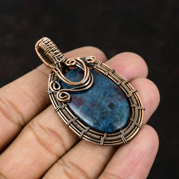 Lemon Chrysoprase Oval Yellow Handmade Copper Wire Wrapped Pendant