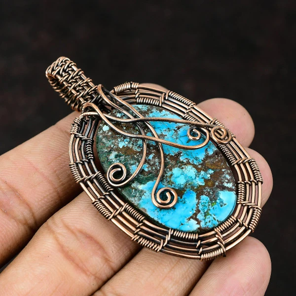 Turritella Agate Oval Brown Handmade Copper Wire Wrapped Pendant