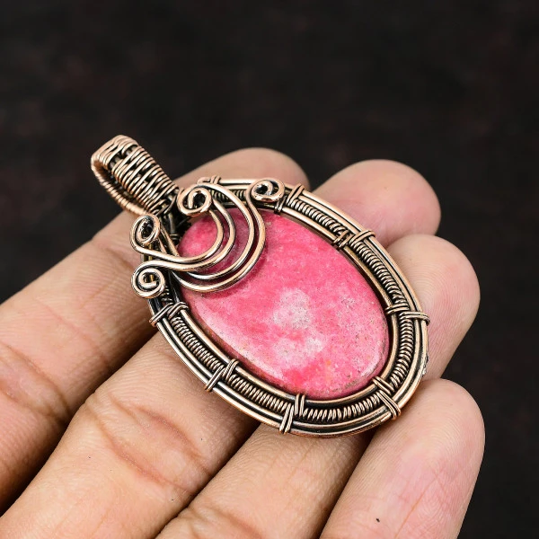 K2 Jasper Pear White Handmade Copper Wire Wrapped Pendant