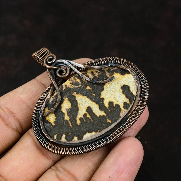Septarian Pear Yellow Handmade Copper Wire Wrapped Pendant