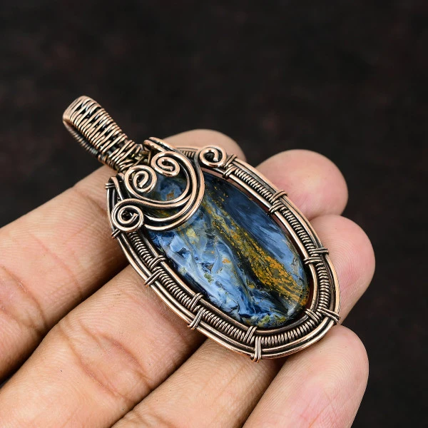 Botswana Agate Pear White Handmade Copper Wire Wrapped Pendant