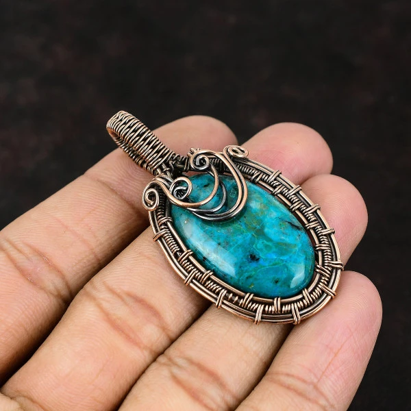 Arizona Turquoise Pear Blue Handmade Copper Wire Wrapped Pendant