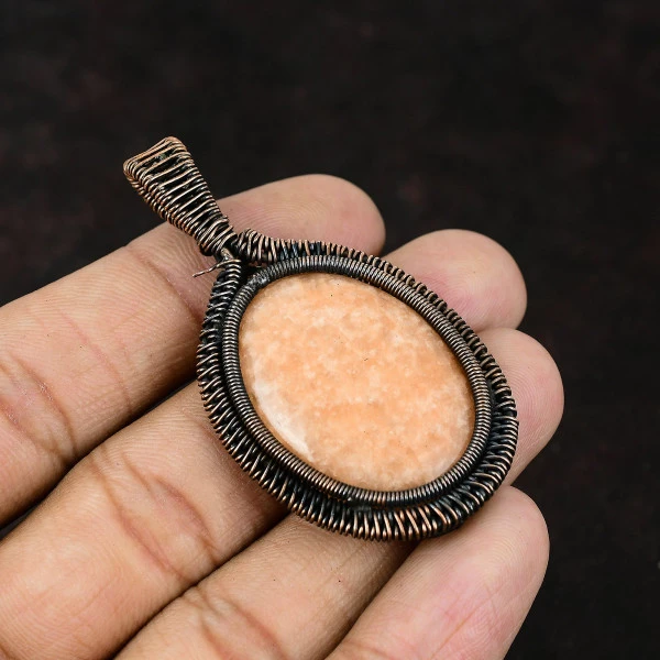 Seraphinite Pear Green Handmade Copper Wire Wrapped Pendant