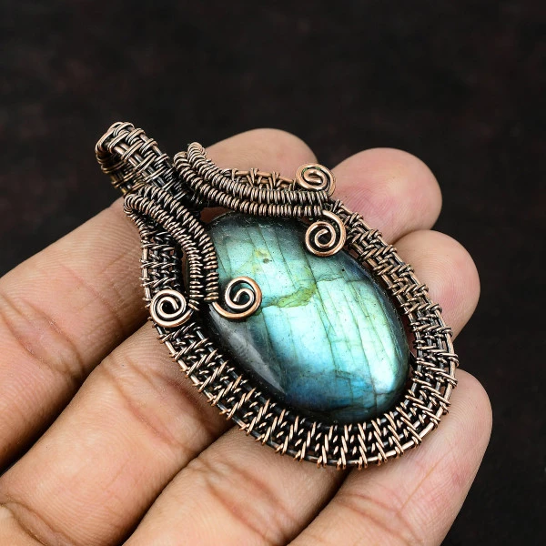 Lemon Chrysoprase Marquise Green Handmade Copper Wire Wrapped Pendant
