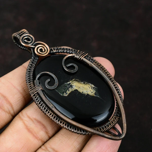 Labradorite Oval Blue Handmade Copper Wire Wrapped Pendant