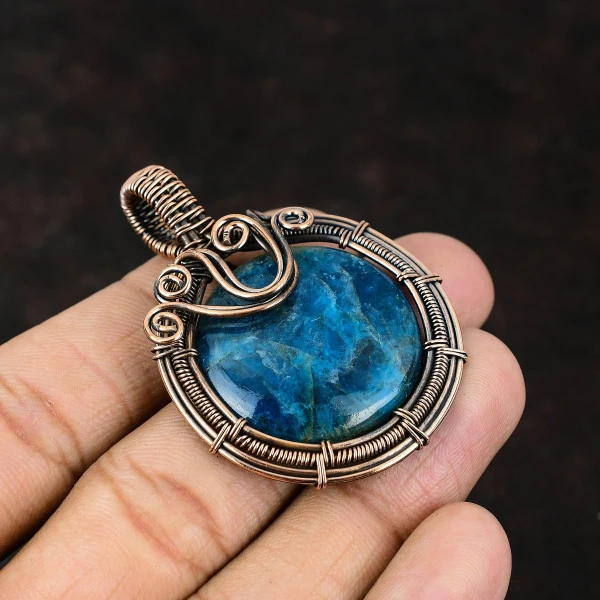 Chevron Amethyst Oval Purple Handmade Copper Wire Wrapped Pendant