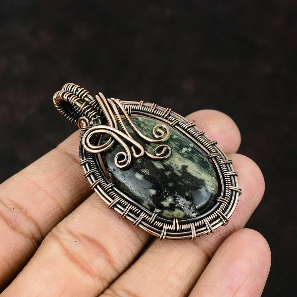 Septarian Pear Yellow Handmade Copper Wire Wrapped Pendant