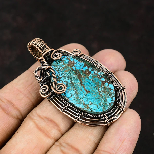 Septarian Pear Yellow Handmade Copper Wire Wrapped Pendant