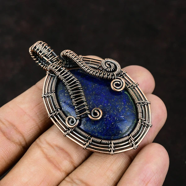 Imperial Jasper Oval Orange Handmade Copper Wire Wrapped Pendant