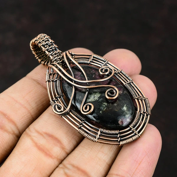 Montana Agate Oval Brown Handmade Copper Wire Wrapped Pendant