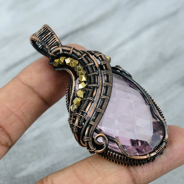 Blue Scheelite Oval Blue Handmade Copper Wire Wrapped Pendant