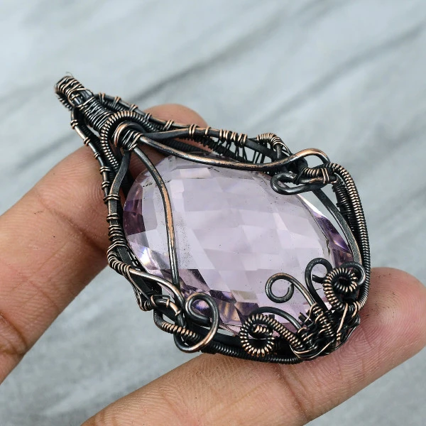 Thulite Oval Pink Handmade Copper Wire Wrapped Pendant