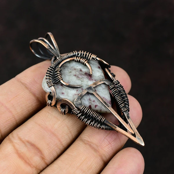 Bumble Bee Jasper Pear Yellow Handmade Copper Wire Wrapped Pendant
