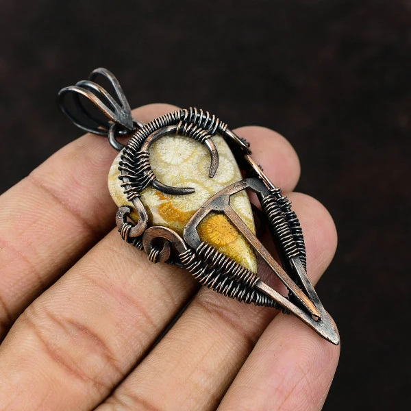 Owyhee Blue Opal Pear Blue Handmade Copper Wire Wrapped Pendant