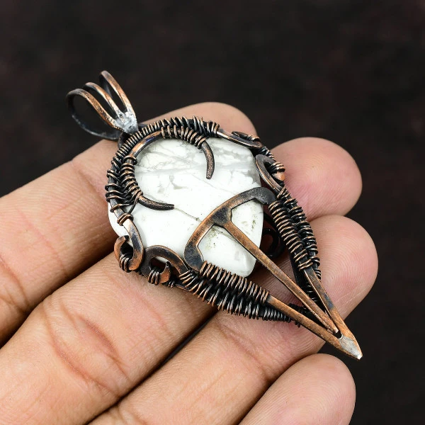 Titanium Coated Shell Pear Purple Handmade Copper Wire Wrapped Pendant
