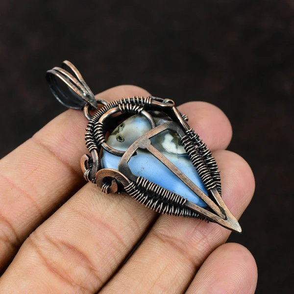 Titanium Coated Shell Pear Purple Handmade Copper Wire Wrapped Pendant
