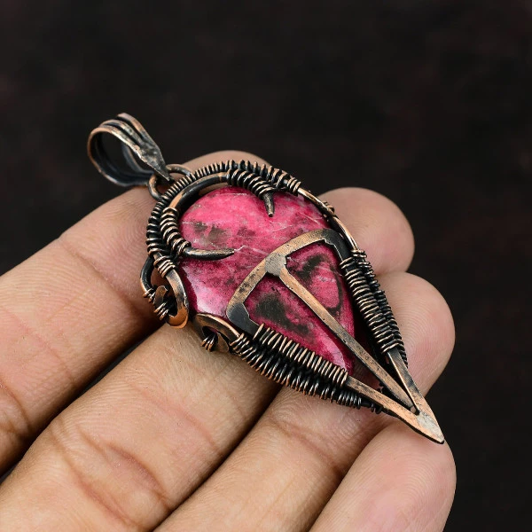 Neon Apatite Pear Blue Handmade Copper Wire Wrapped Pendant