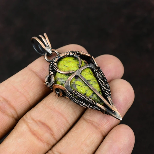 Tibetan Turquoise Oval Blue Handmade Copper Wire Wrapped Pendant