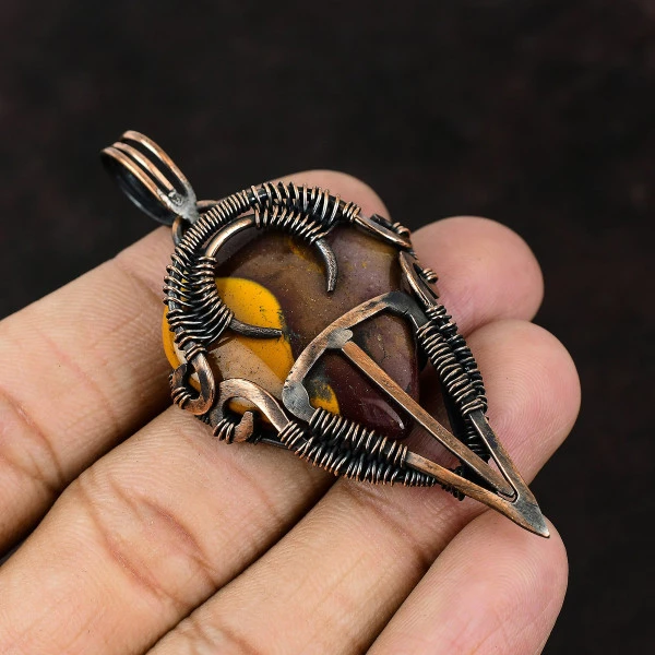 Botswana Agate Oval White Handmade Copper Wire Wrapped Pendant