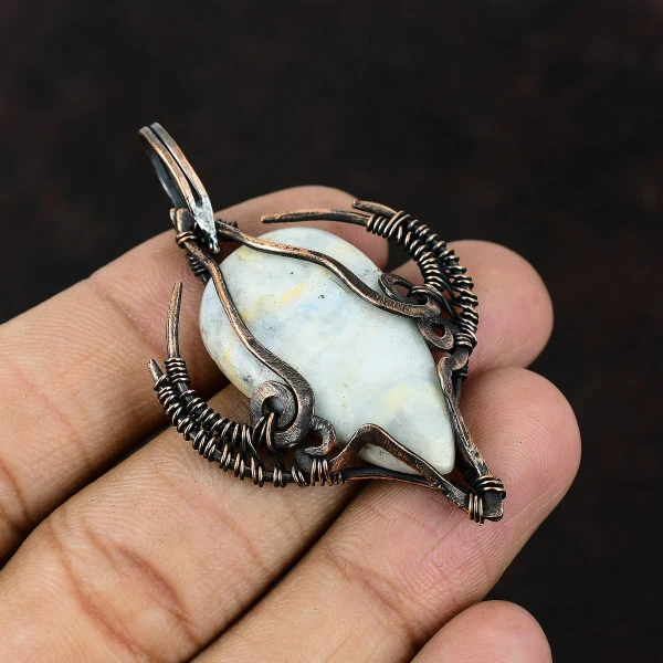 Rose Quartz Oval Pink Handmade Copper Wire Wrapped Pendant