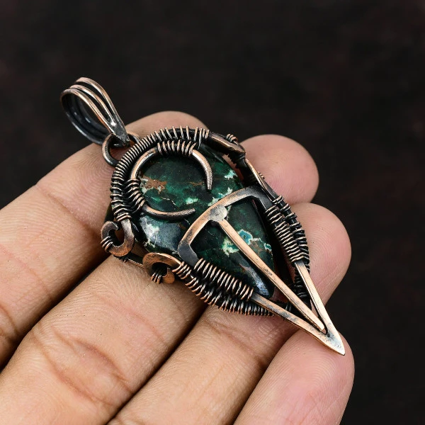 Montana Agate Pear Brown Handmade Copper Wire Wrapped Pendant