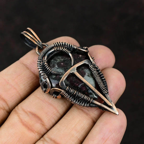 Turritella Agate Oval Brown Handmade Copper Wire Wrapped Pendant
