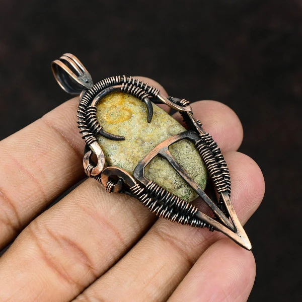 Rose Quartz Oval Pink Handmade Copper Wire Wrapped Pendant