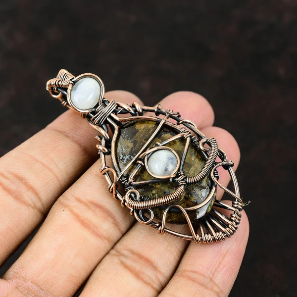Bronzite Oval Brown Handmade Copper Wire Wrapped Pendant
