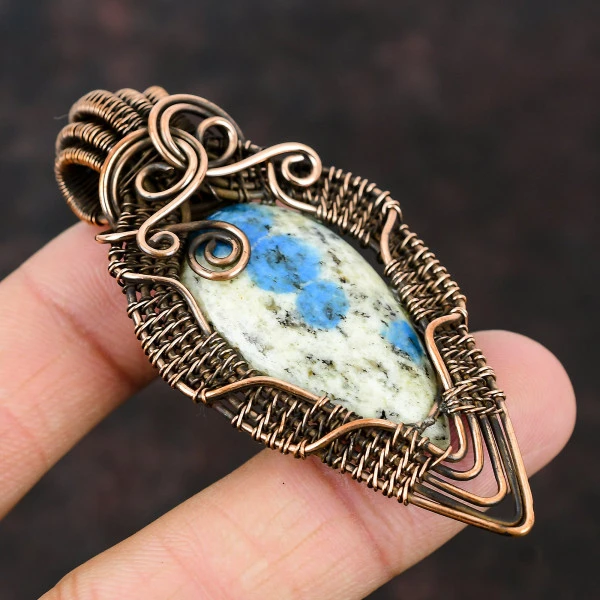 Lapis Lazuli Oval Blue Handmade Copper Wire Wrapped Pendant