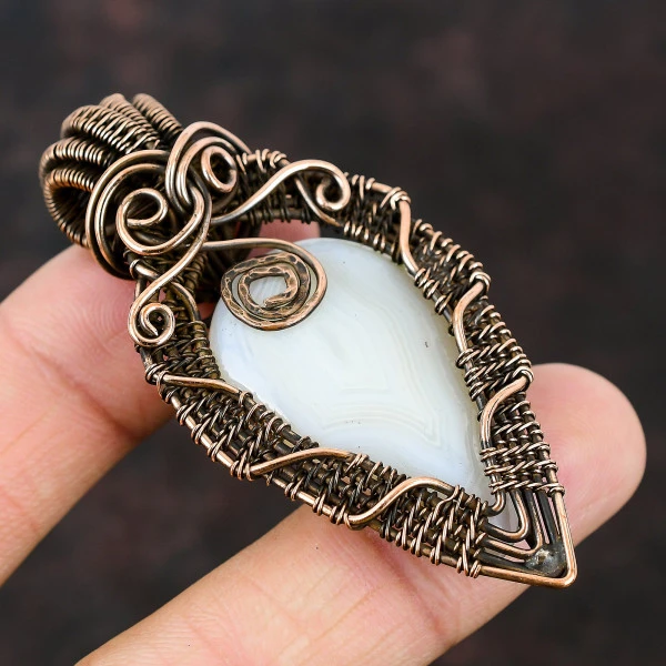 Abalone Shell Oval Purple Handmade Copper Wire Wrapped Pendant