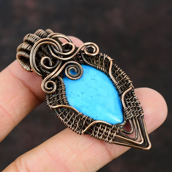 Stingray Coral Oval Gray Handmade Copper Wire Wrapped Pendant