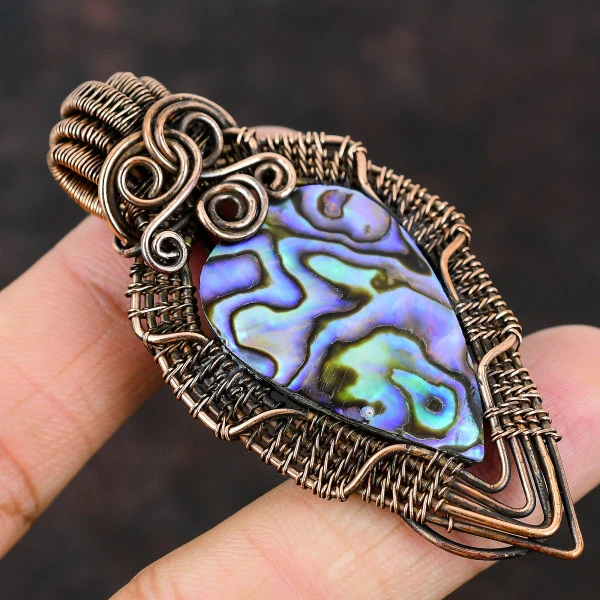 Spiny Oyster Copper Turquoise Oval Blue Handmade Copper Wire Wrapped Pendant