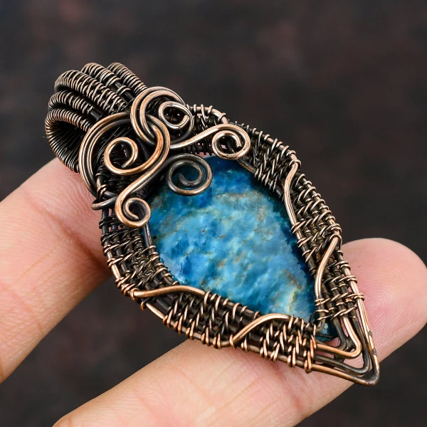 Stichtite Oval Green Handmade Copper Wire Wrapped Pendant