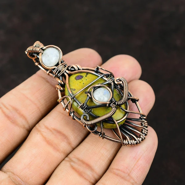 Stichtite Oval Green Handmade Copper Wire Wrapped Pendant