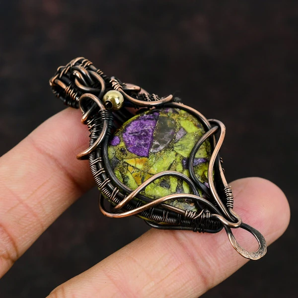 Labradorite Oval Gray Handmade Copper Wire Wrapped Pendant