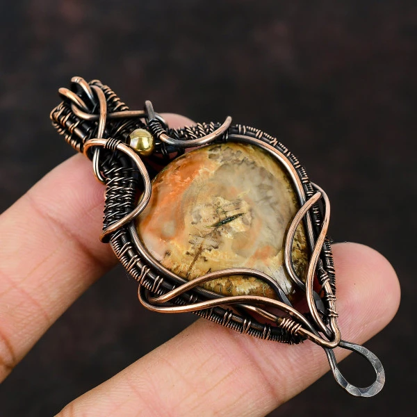 Copper Charoite Oval Purple Handmade Copper Wire Wrapped Pendant