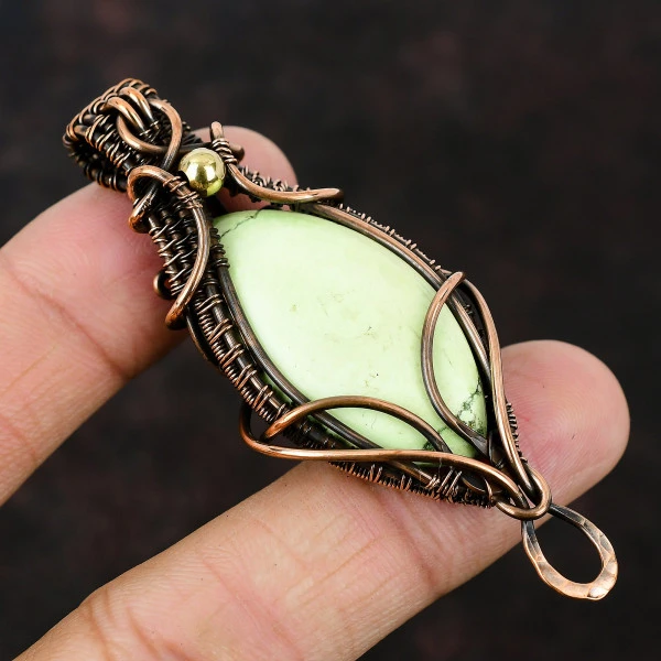 Turritella Agate Oval Brown Handmade Copper Wire Wrapped Pendant