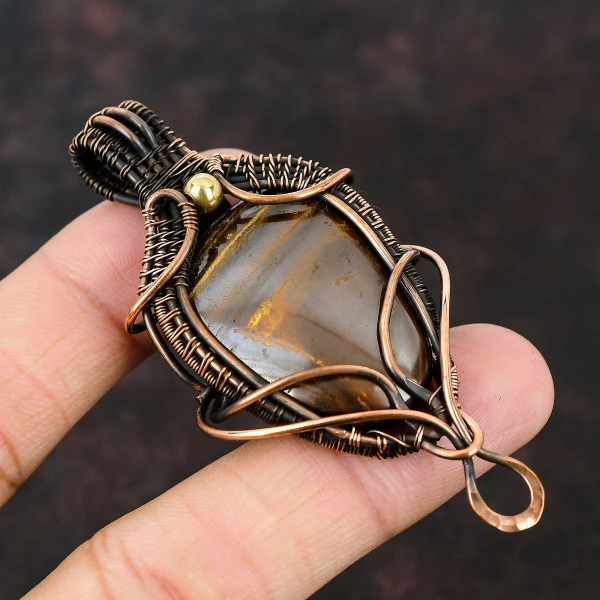 Bronzite Oval Brown Handmade Copper Wire Wrapped Pendant