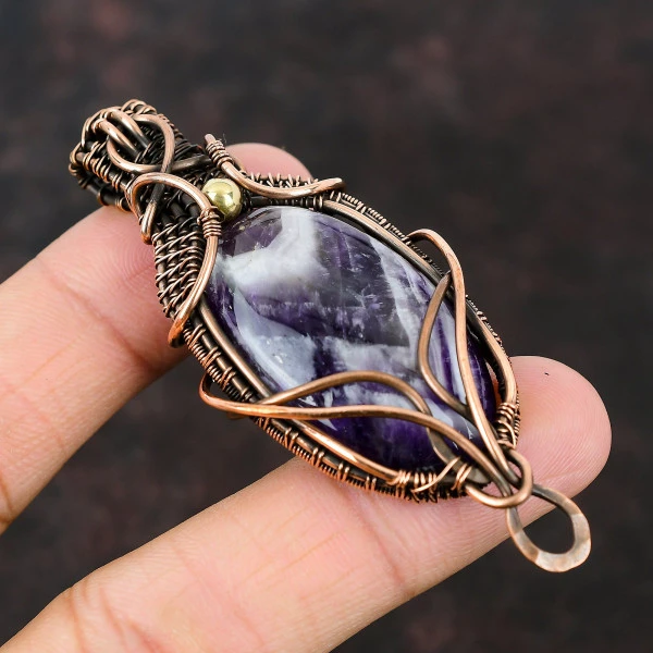 Stichtite Oval Green Handmade Copper Wire Wrapped Pendant
