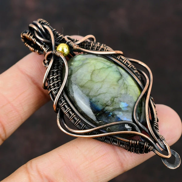 Turritella Agate Oval Brown Handmade Copper Wire Wrapped Pendant