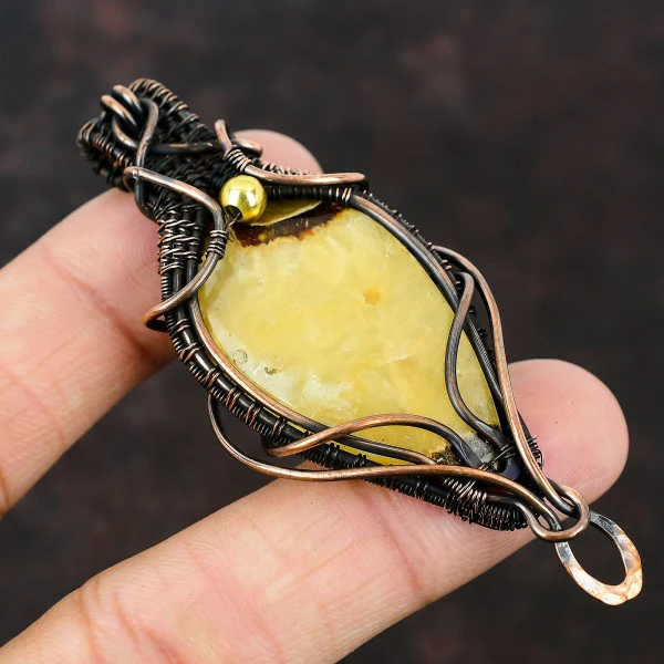Rainbow Solar Quartz Druzy Oval Yellow Handmade Copper Wire Wrapped Pendant