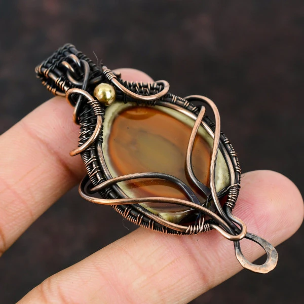 Malachite Oval Green Handmade Copper Wire Wrapped Pendant