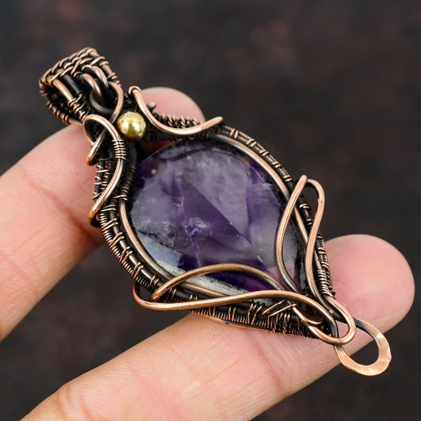 Copper Blue Turquoise Oval Blue Handmade Copper Wire Wrapped Pendant