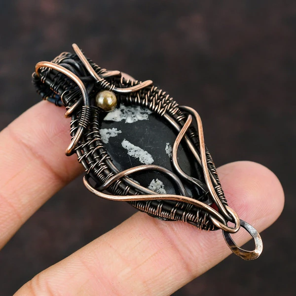 K2 Jasper Oval White Handmade Copper Wire Wrapped Pendant