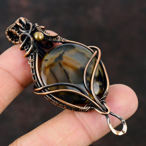 Lepidolite Oval Purple Handmade Copper Wire Wrapped Pendant
