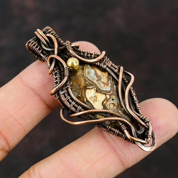 Copper Bumble Bee Jasper Oval Yellow Handmade Copper Wire Wrapped Pendant
