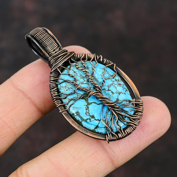 K2 Jasper Oval White Handmade Copper Wire Wrapped Pendant