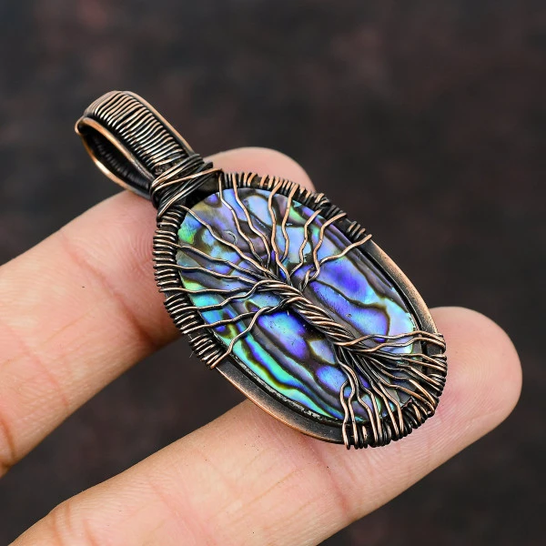 Labradorite Oval Blue Handmade Copper Wire Wrapped Pendant