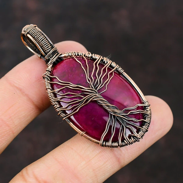 Labradorite Oval Blue Handmade Copper Wire Wrapped Pendant