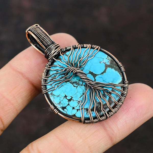 Labradorite Oval Blue Handmade Copper Wire Wrapped Pendant